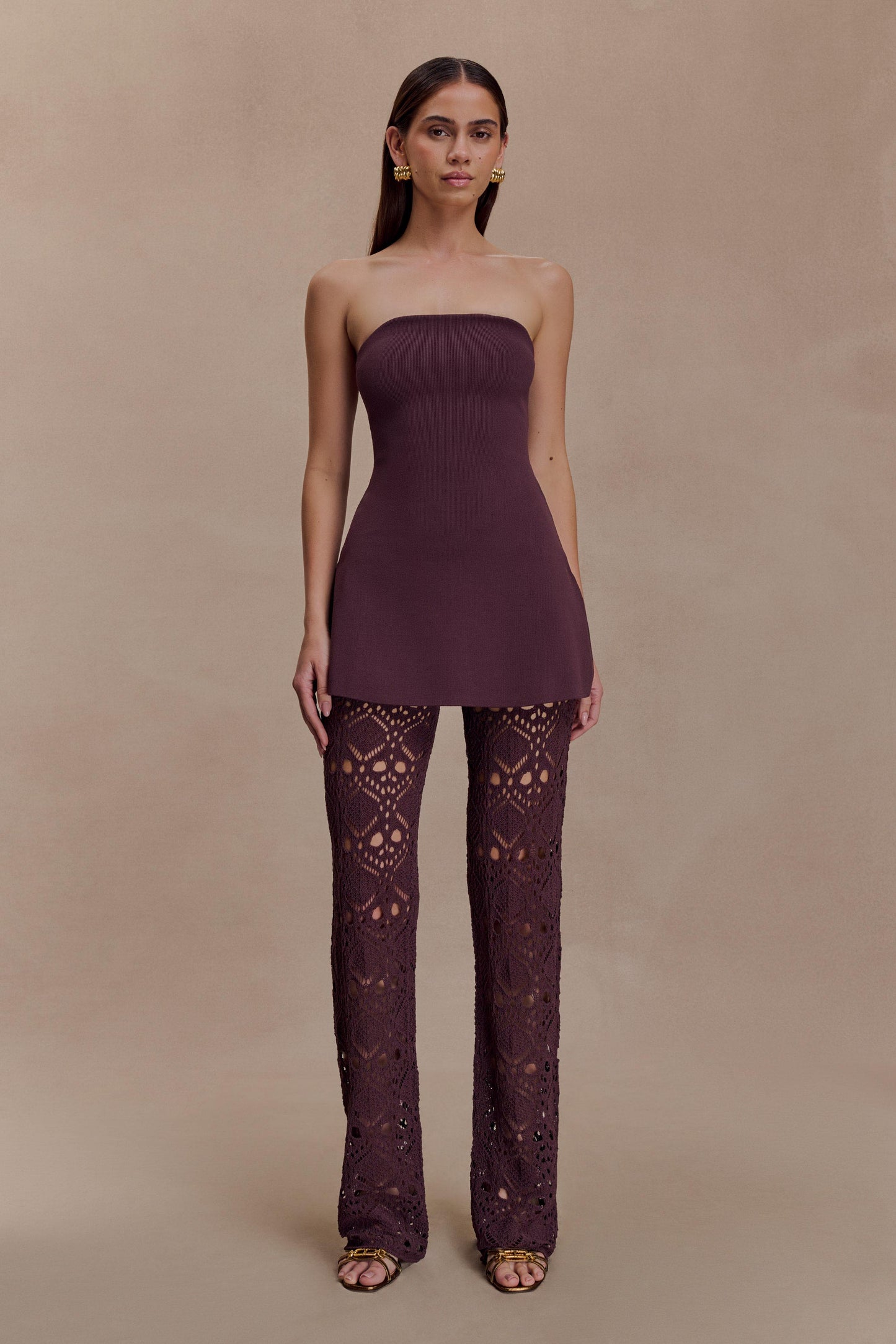 Anette Bandaj Örgü Straplez Üst - Çikolata