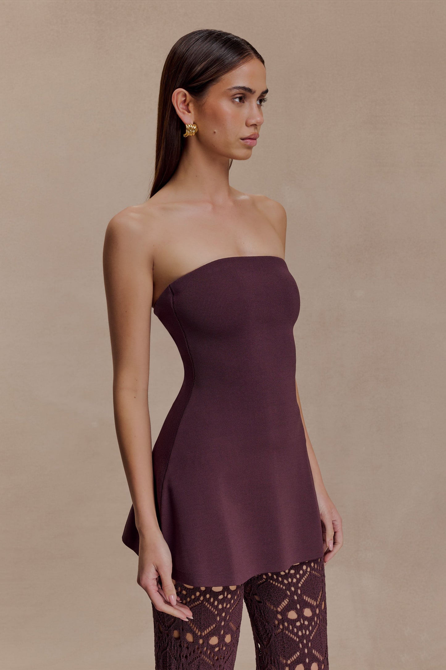 Anette Bandaj Örgü Straplez Üst - Çikolata