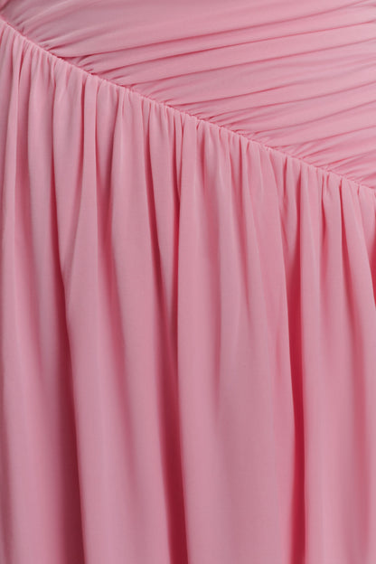 Ayeshya Slinky Asimetrik Uzun Elbise - Şeker Pembesi