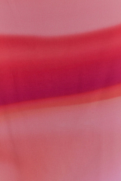 Amaya Straplez Şifon Uzun Elbise - Pembe Gün Batımı Desenli