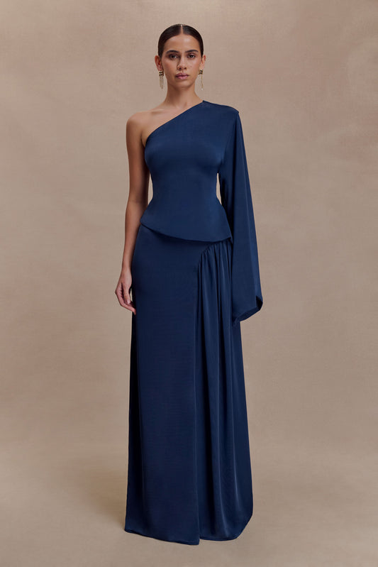 Vivica Slinky Toparlanmış Uzun Etek - Gece Yarısı Laciverti