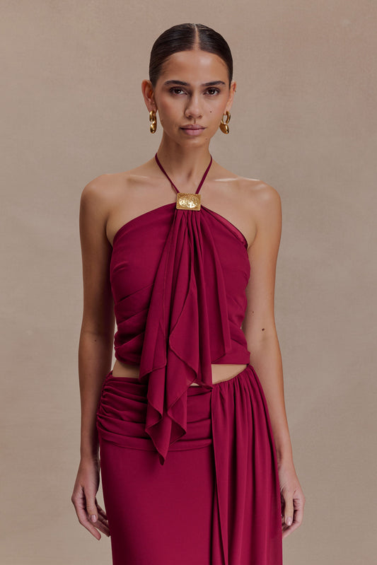 Celina Şifon Askılı Üst - Kiraz Kırmızısı