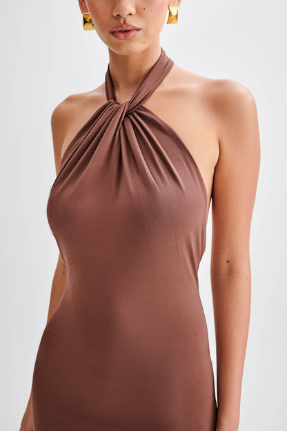 Elyna Slinky Halter Maxi Elbise - Çikolata