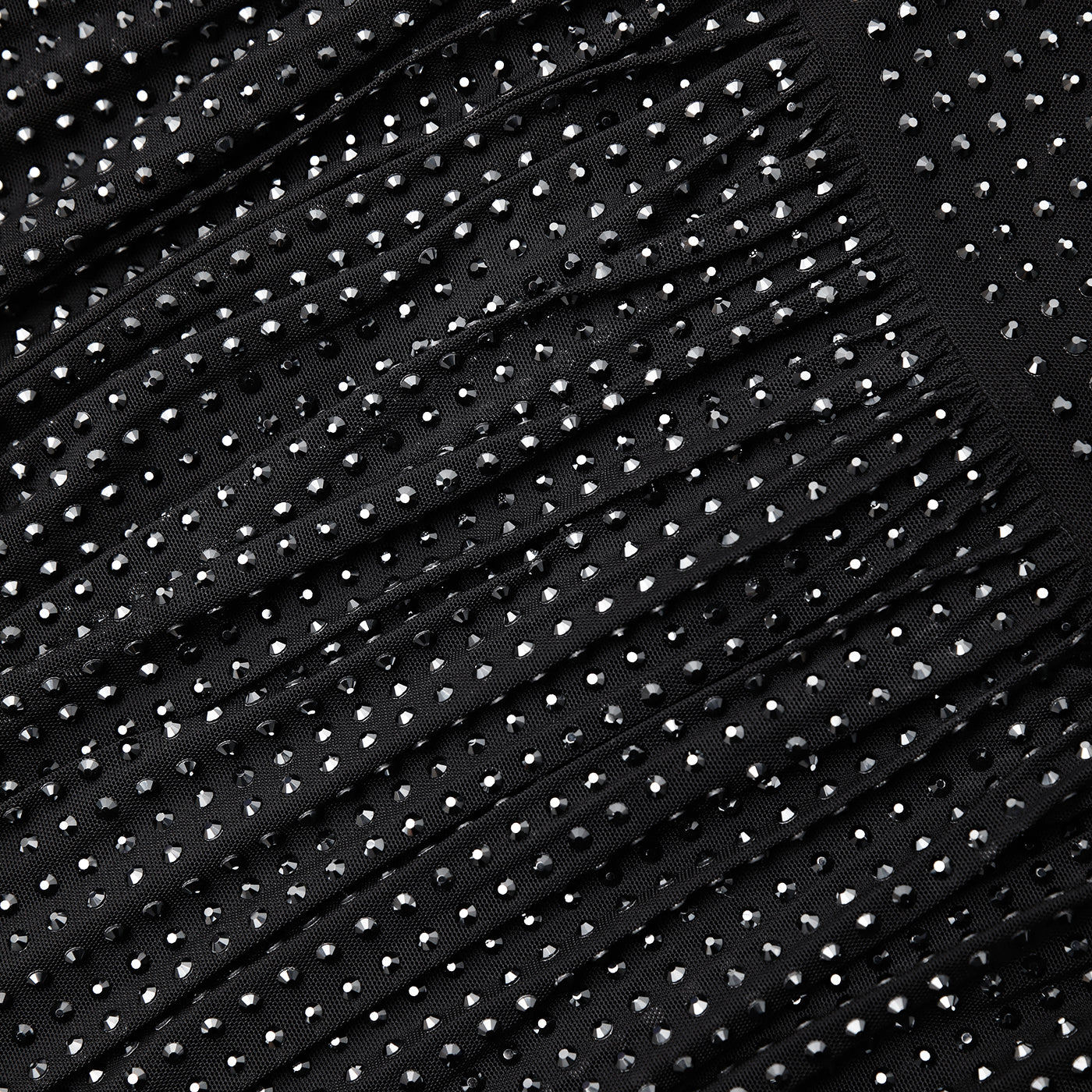 Siyah Elmas File Uzun Kollu Midi Elbise