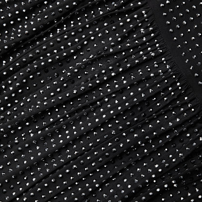 Siyah Elmas File Uzun Kollu Midi Elbise