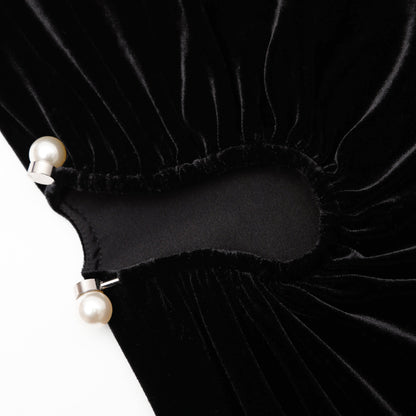 Siyah Kadife Kesim Midi Elbise