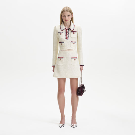 Krem Pullu Örgü Etek