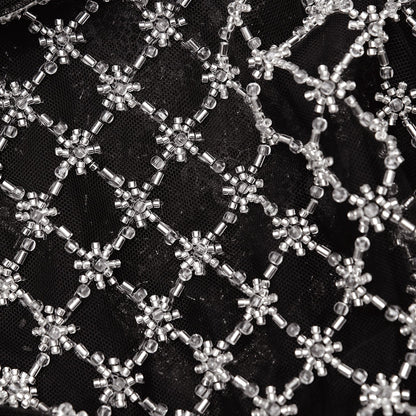 Siyah Süslemeli Puf Kollu Mini Elbise