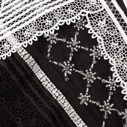 Siyah Süslemeli Puf Kollu Mini Elbise