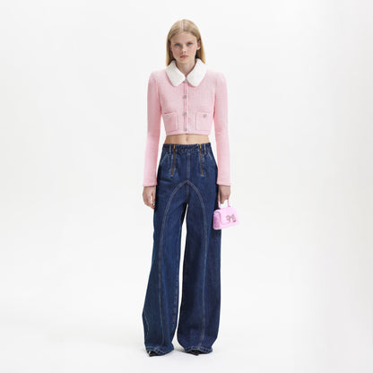 Pembe Suni Kürk Yakalı Hırka