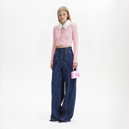 Pembe Suni Kürk Yakalı Hırka