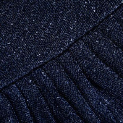 Lacivert Örgü Yaka Mini Elbise