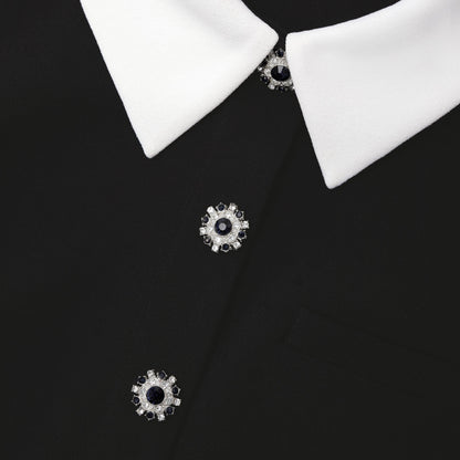 Siyah Krep Kontrast Midi Elbise