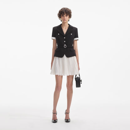 Siyah Krep Kontrast Şifon Mini Elbise