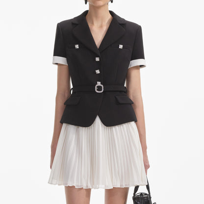 Siyah Krep Kontrast Şifon Mini Elbise