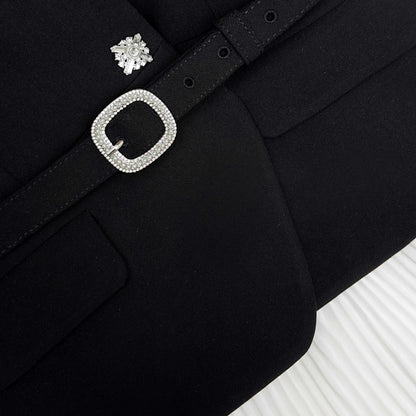 Siyah Krep Kontrast Şifon Mini Elbise