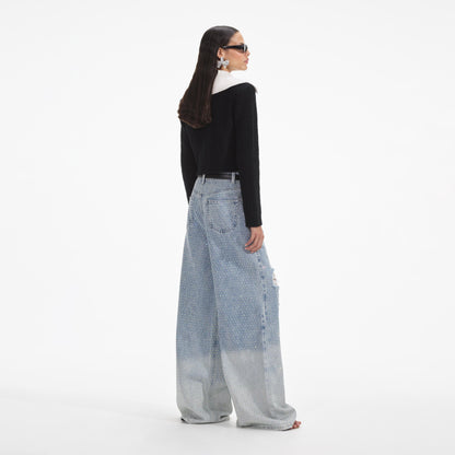 Siyah Kontrast Kaşmir Karışımlı Hırka