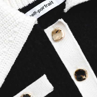 Siyah Kontrast Kaşmir Karışımlı Hırka