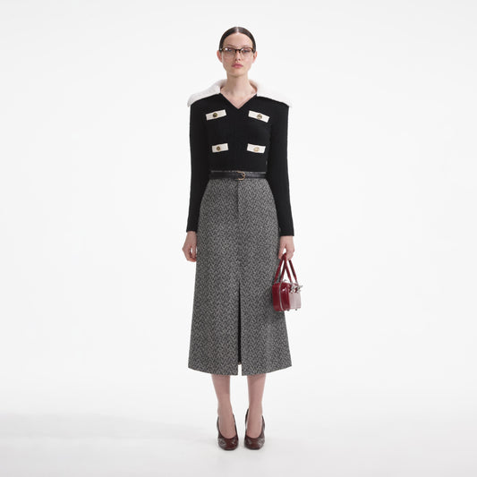 Siyah Kaşmir Karışımlı Kazak