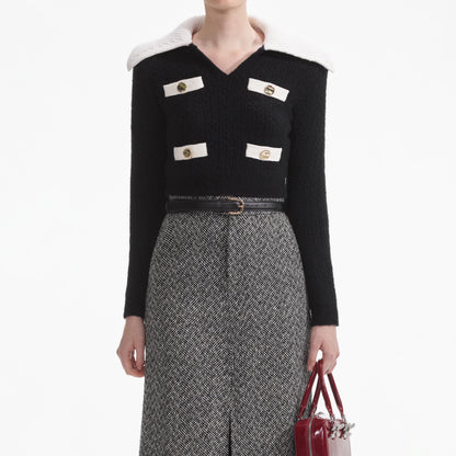 Siyah Kaşmir Karışımlı Kazak