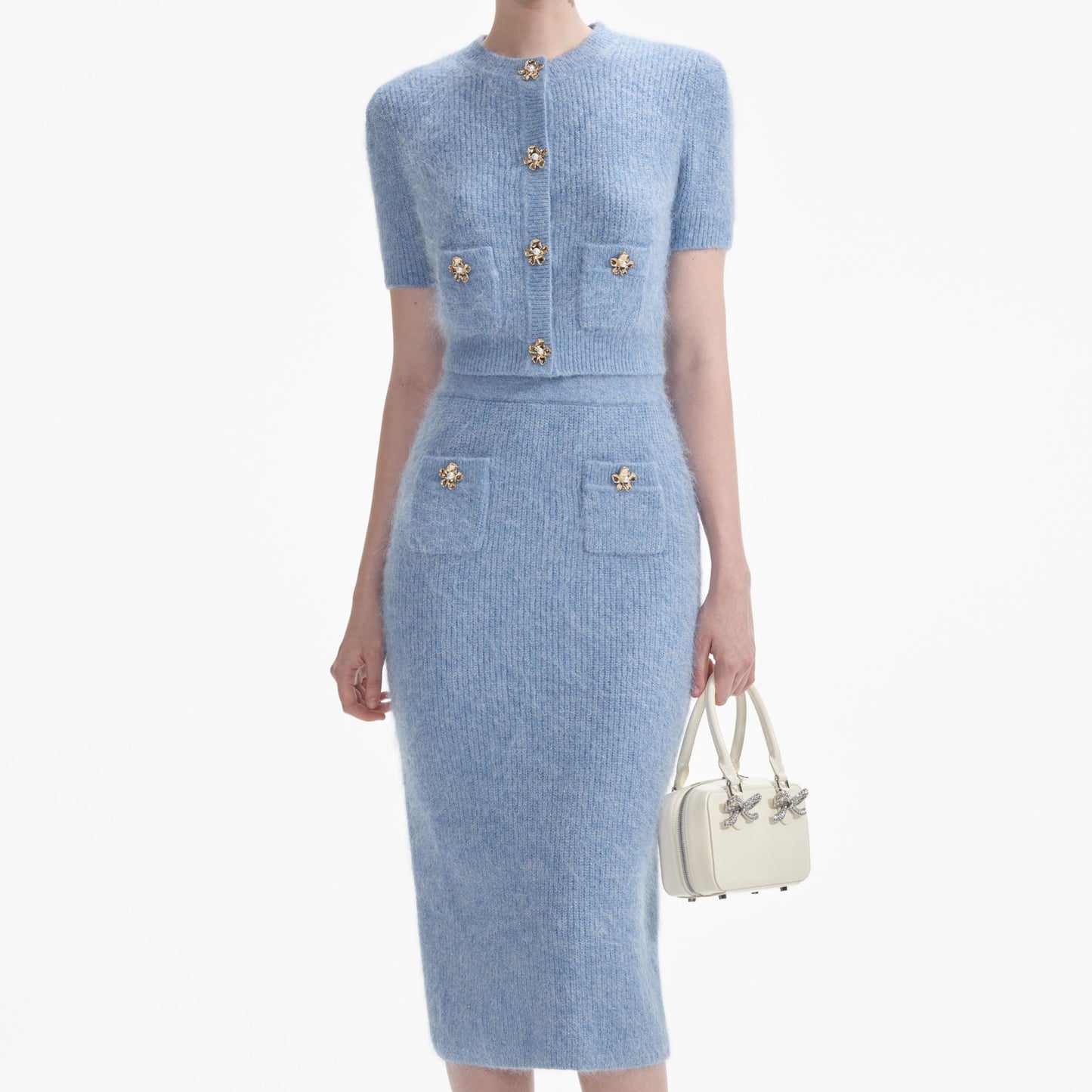 Mavi Yumuşak Örme Midi Etek