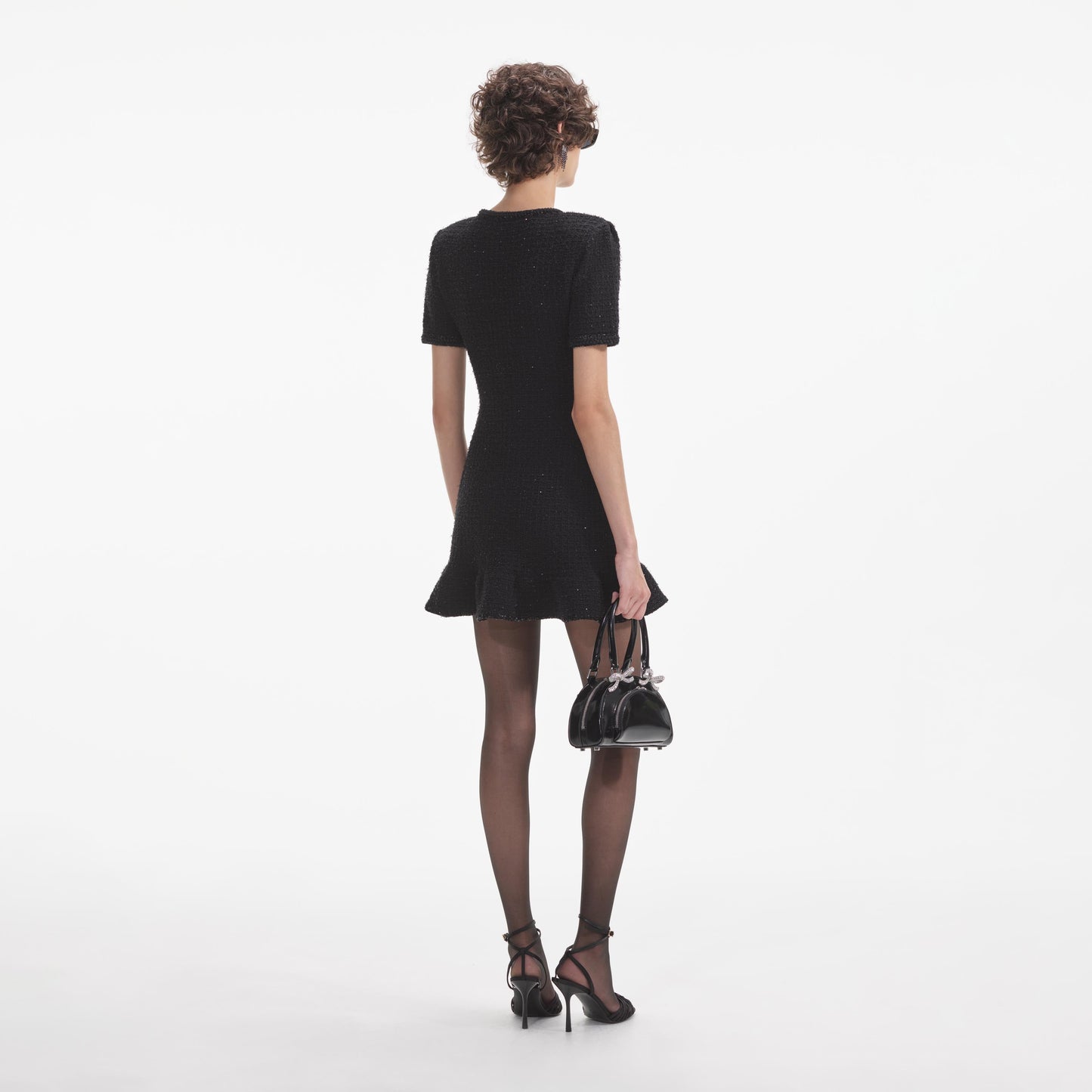 Siyah Örme Düğmeli Mini Elbise