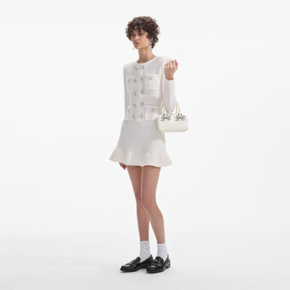 Krem Düğmeli Örme Mini Elbise