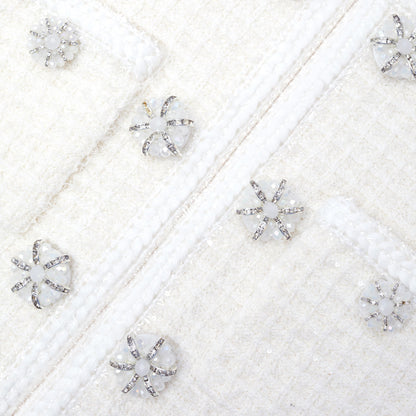 Krem Düğmeli Örme Mini Elbise