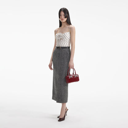 Krem Puantiyeli Saten Üst