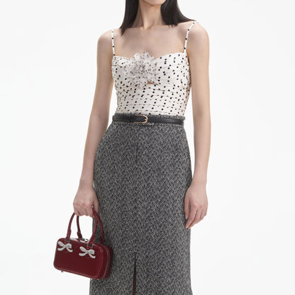 Krem Puantiyeli Saten Üst