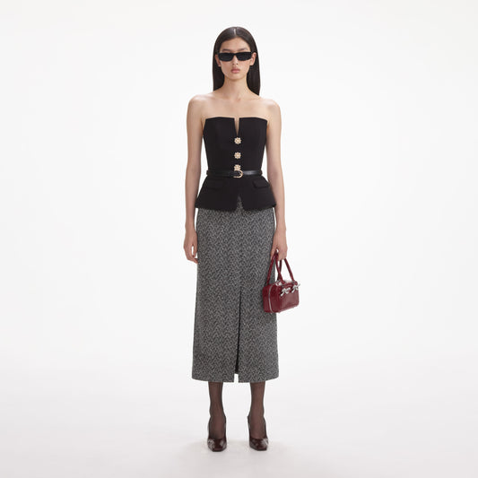 Siyah Krep Bandeau Üst