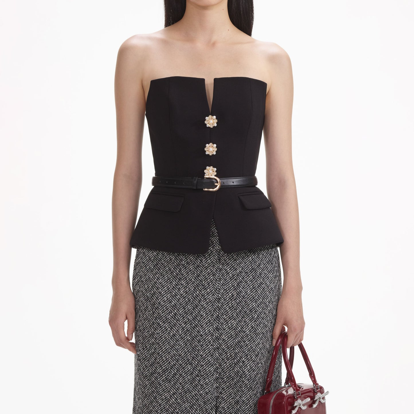 Siyah Krep Bandeau Üst