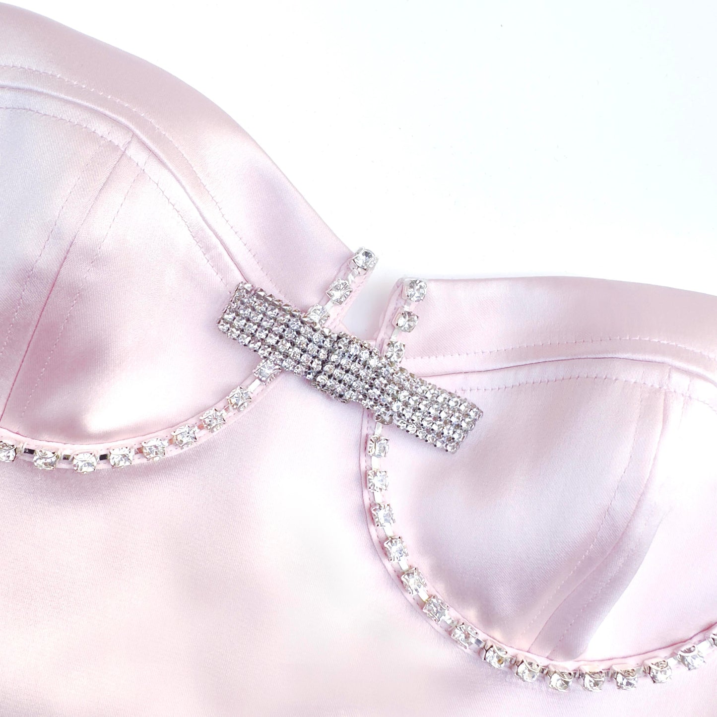 Pembe Saten Pırlanta Mini Elbise