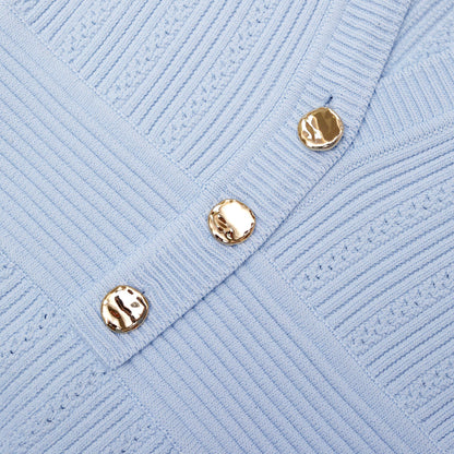 Mavi Pointelle Örgü Midi Elbise