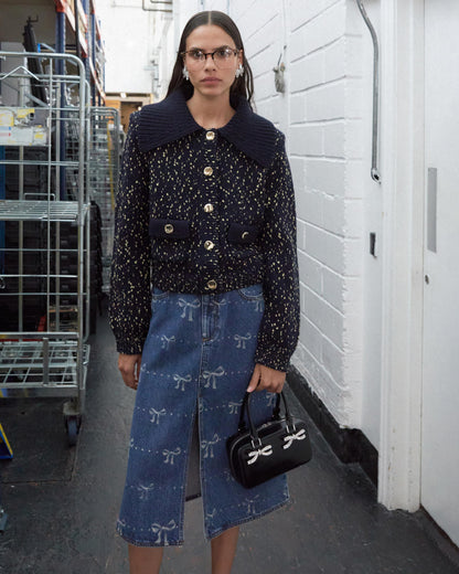 Lacivert Metalik Merino Hırka