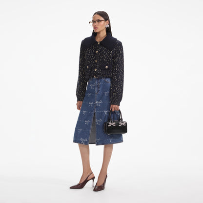 Lacivert Metalik Merino Hırka