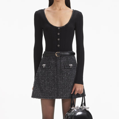 Siyah Süslemeli Örgü Üst