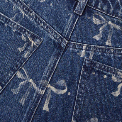 Fiyonklu Baskılı Kot Pantolon