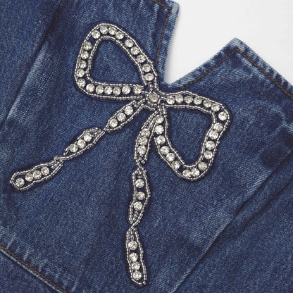 Fiyonklu Kot Mini Elbise