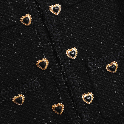 Siyah Düğmeli Uzun Kollu Örme Mini Elbise