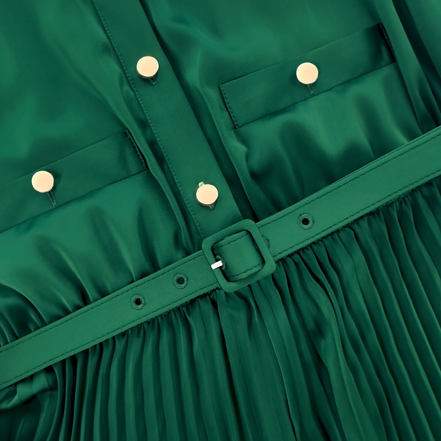 Yeşil Saten Midi Elbise