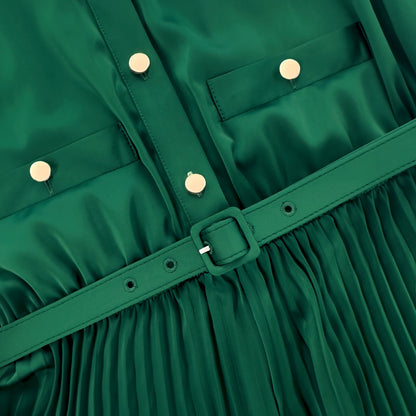 Yeşil Saten Midi Elbise