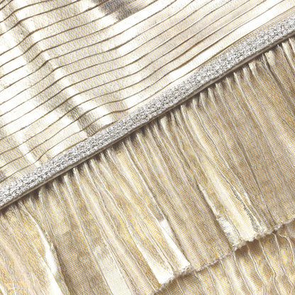 Altın Metalik V Yaka Uzun Elbise