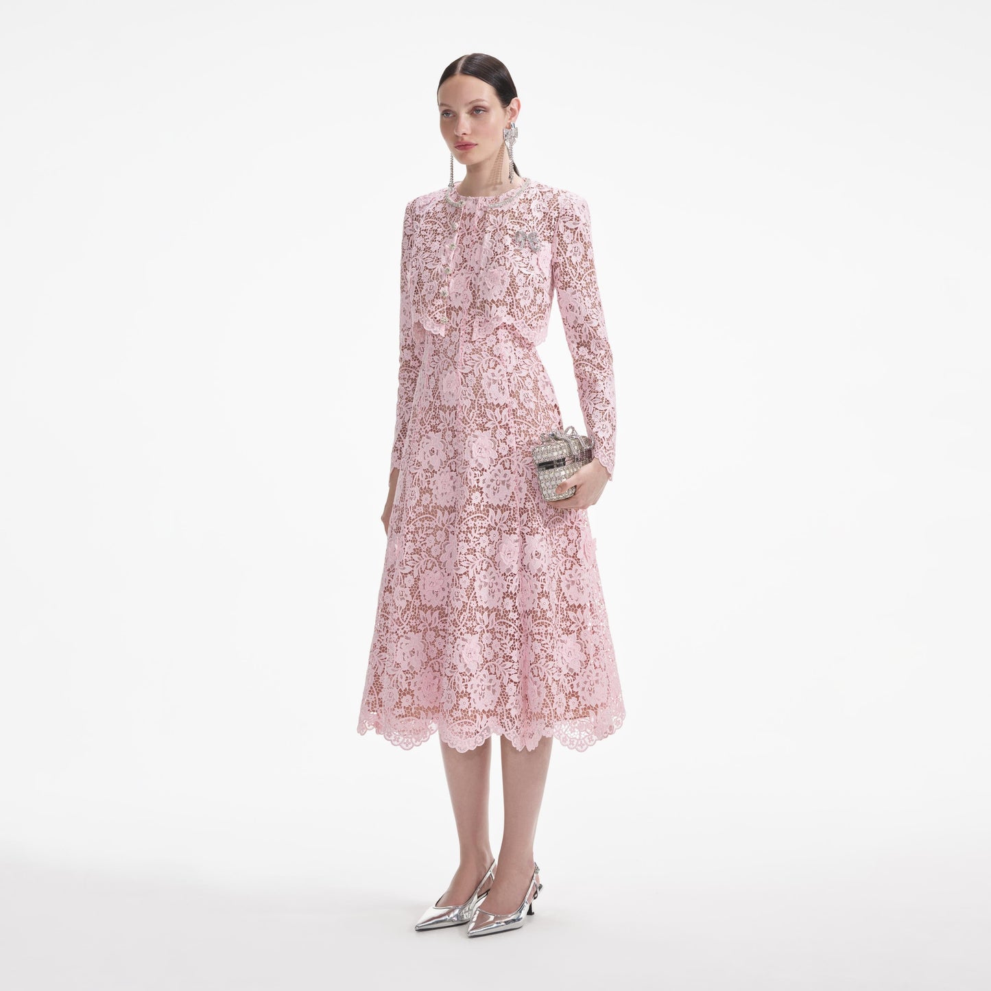 Pembe Çiçekli Dantel Ceket