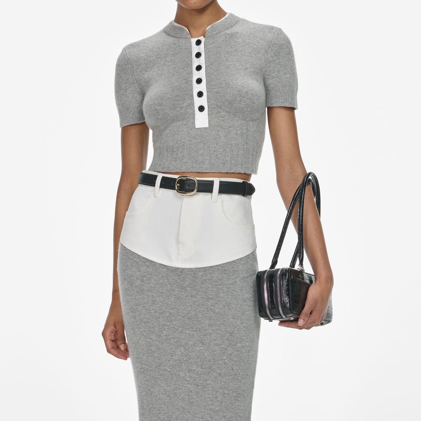 Gri Kısa Kollu Örgü Üst