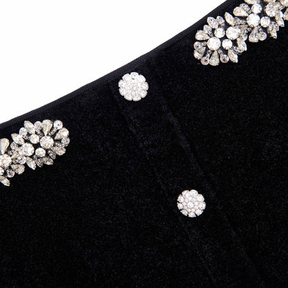 Siyah Şönil Örgü Kristal Kenarlı Midi Elbise