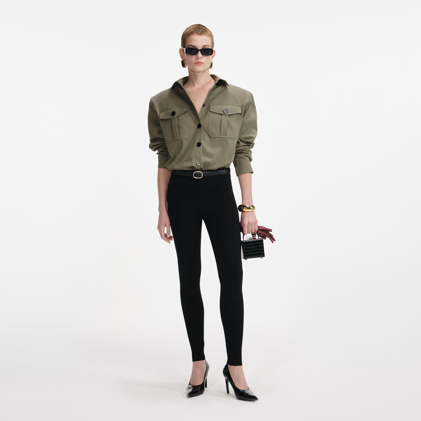 Siyah Kuşaklı Örme Tayt