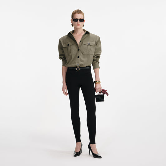 Siyah Kuşaklı Örme Tayt