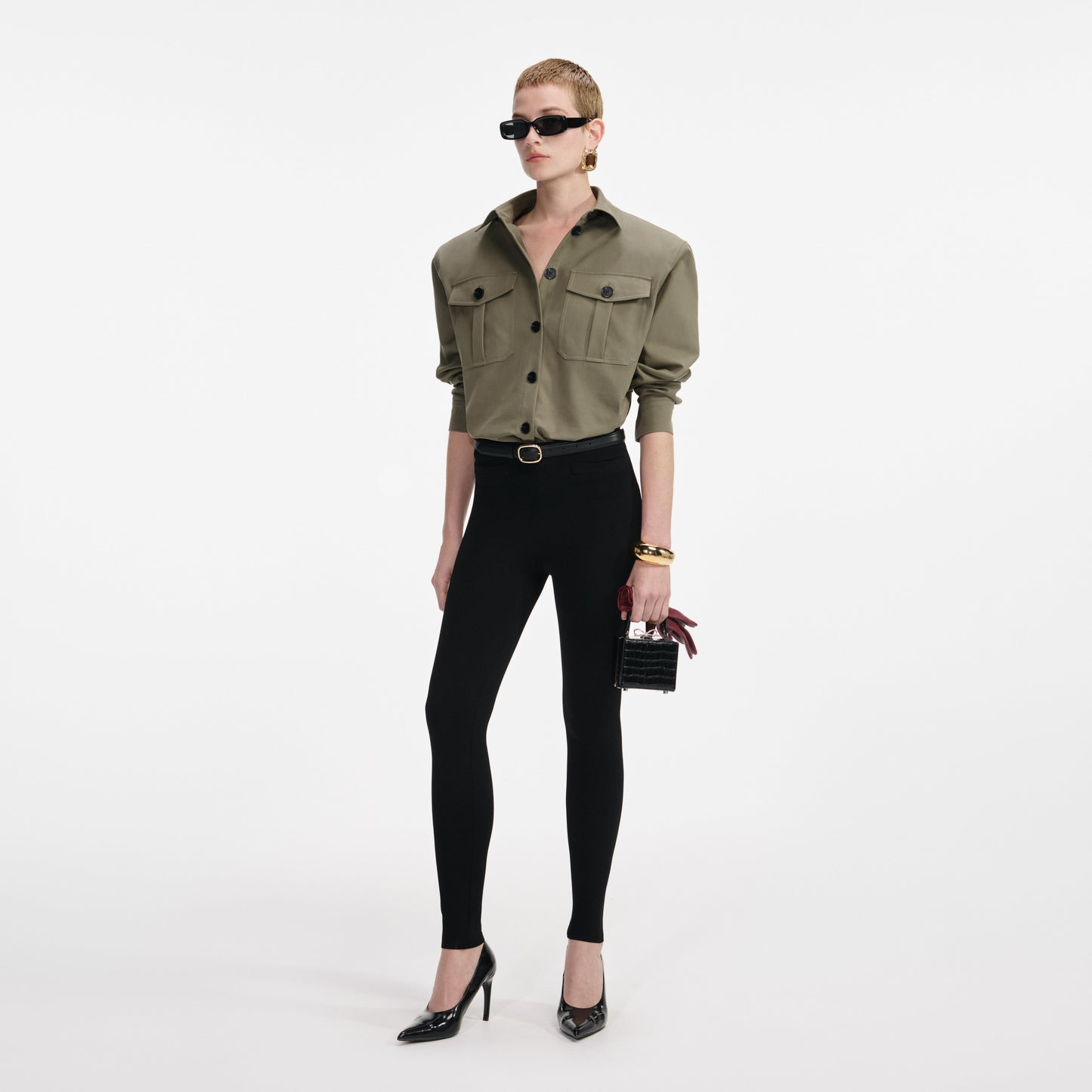 Siyah Kuşaklı Örme Tayt