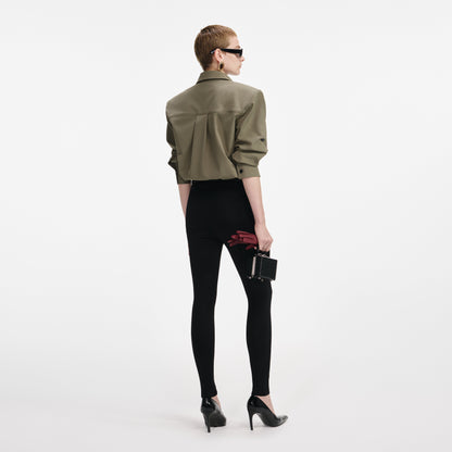 Siyah Kuşaklı Örme Tayt